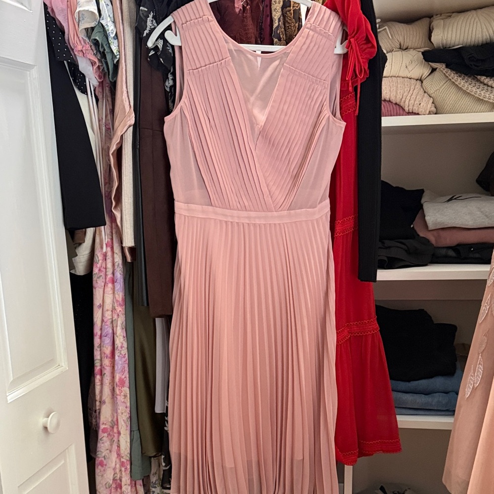 BCBGMaxAzria Blush Pink Pleated Midi Dress